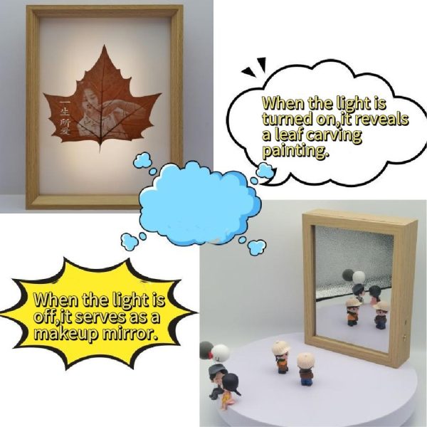 3Unique Leaf-Carving Frame with Lighting and Mirror